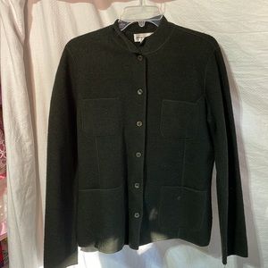Rena Rowan M deep hunter green 💯 boiled wool shaped sweater jacket euc pockets